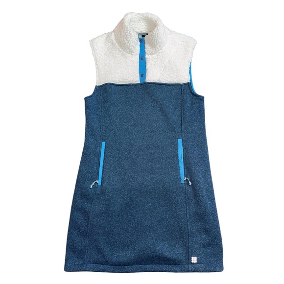 Title Nine Sherpa Fleece Snap Collar Vest Dress Blue Heathered Size Medium - Picture 1 of 11